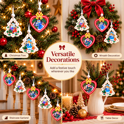12 Pcs Christmas Ornaments for Tree, Hanging Wooden Christmas Decorations-A