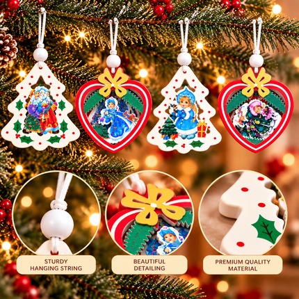 12 Pcs Christmas Ornaments for Tree, Hanging Wooden Christmas Decorations-A