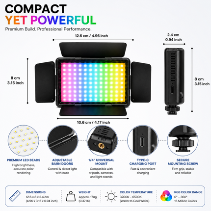 RGB LED Video Light for Photography & Videography