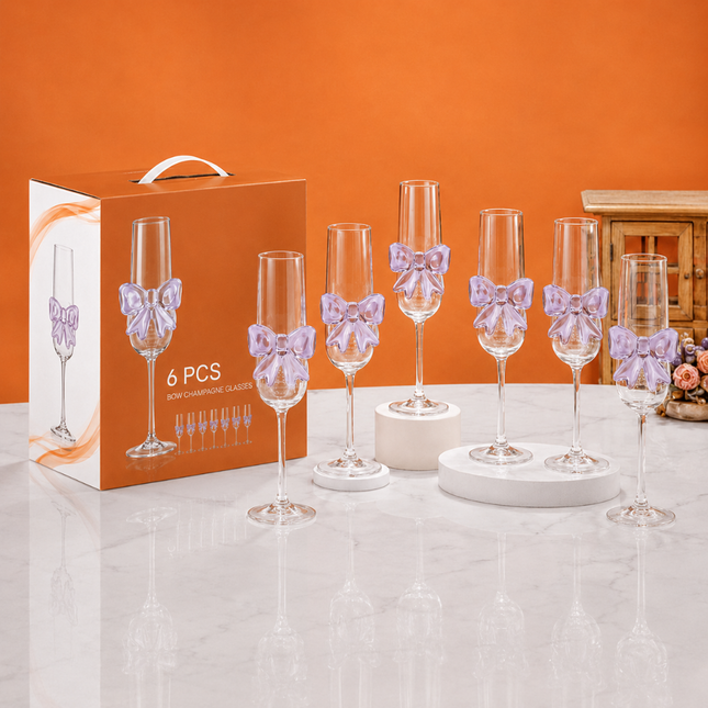 Coslifestore Premium Bow Champagne Glass Set of 6