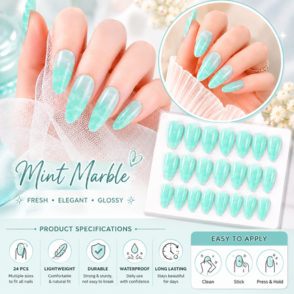 Ready to use Acrylic gel nails -Marble Green-(779-03)