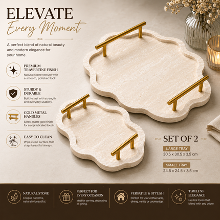 Stone Serving Tray Set of 2 with Gold Handles