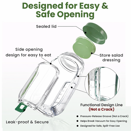 Leak-Proof Salad Jar with Separate Dressing Cup