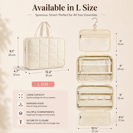 Foldable Travel Jewelry Organizer with Multiple Zip Pockets(White)