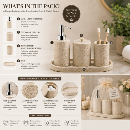 Bathroom Accessories Set of 4 (Beige)