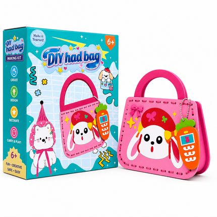 DIY Handbag Making Kit for Girls with 3D Stickers & Charms(Pink)