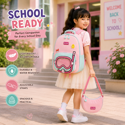Kids School Backpack with Matching Sling Bag(Pink)