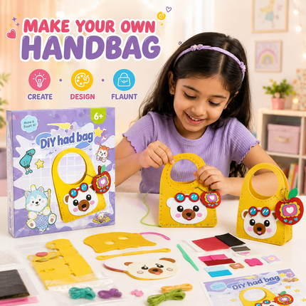 DIY Handbag Making Kit for Girls with 3D Stickers & Charms(Yellow)