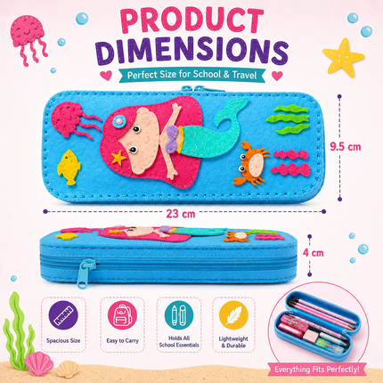 DIY Felt Pencil Case Sewing Kit for Kids with Zipper (Mermaid)