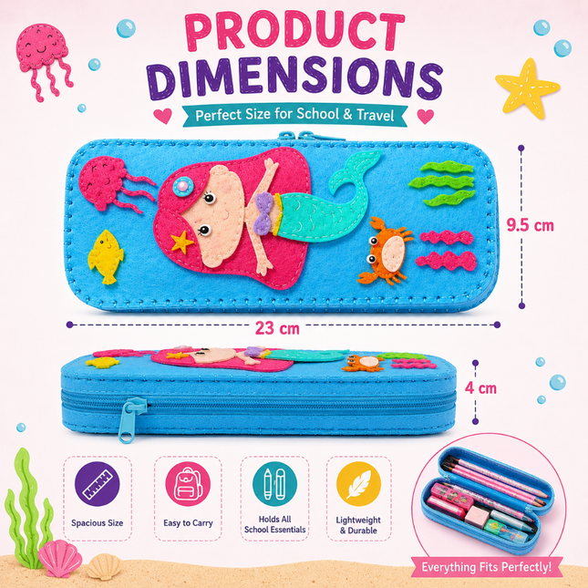 DIY Felt Pencil Case Sewing Kit for Kids with Zipper (Mermaid)