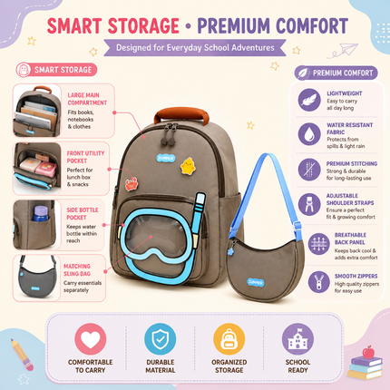 Kids School Backpack with Matching Sling Bag(Brown)