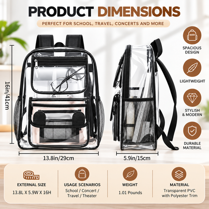 Transparent Backpack with Multiple Pockets for School Travel