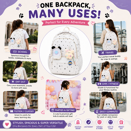 Coslifestore Cute Polka Dot Backpack for Girls, Teens & Women (Off white)