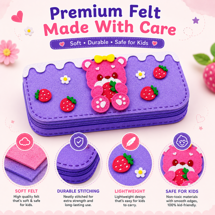 DIY Felt Pencil Case Sewing Kit for Kids with Zipper (Bear)