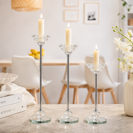 Coslifestore Premium Crystal Candle Holder Set of 3