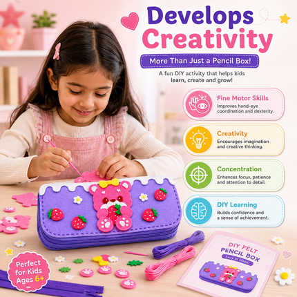 DIY Felt Pencil Case Sewing Kit for Kids with Zipper (Bear)