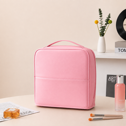 Travel Makeup Organizer Bag with Mirror(Pink)