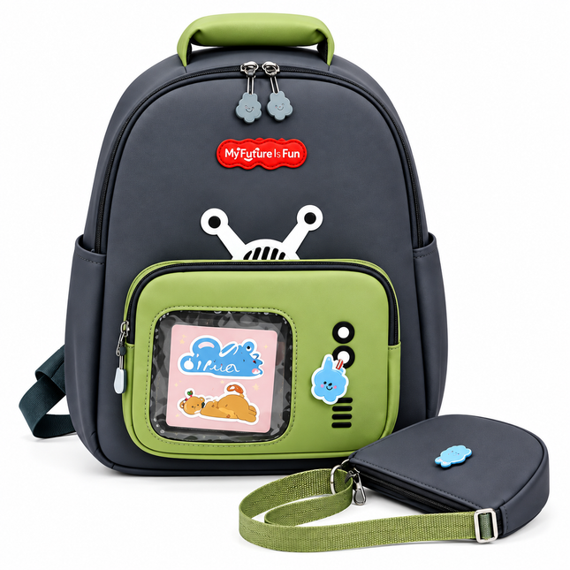 Kids School Backpack with Matching Sling Bag(Grey)