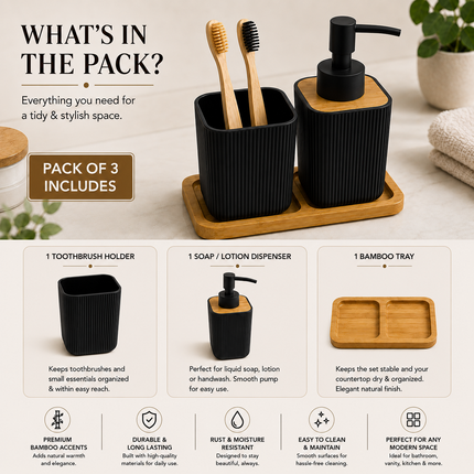 Bathroom Countertop Accessories Set (Black)