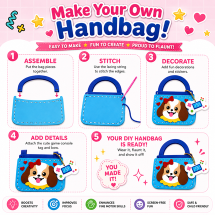 DIY Handbag Making Kit for Girls with 3D Stickers & Charms(Blue)