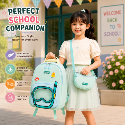 Kids School Backpack with Matching Sling Bag(Sea green)