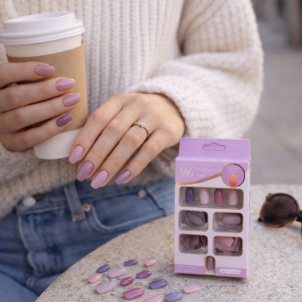 Pack of 96 Press On Nails (round- Pinks & Lilac)-lilac-96