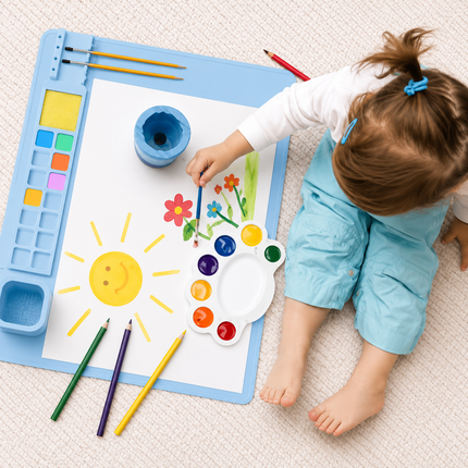 Silicone Painting Mat with Brush Cleaner, Holder & Paint Wells