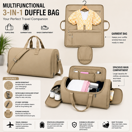 Premium Travel Duffel Bag (Khaki)