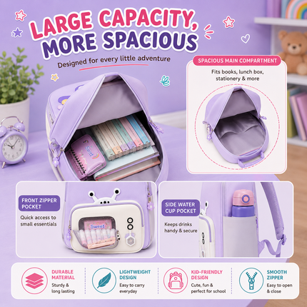 Kids School Backpack with Matching Sling Bag B (Lavender)