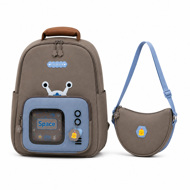 Kids School Backpack with Matching Sling Bag(Brown)
