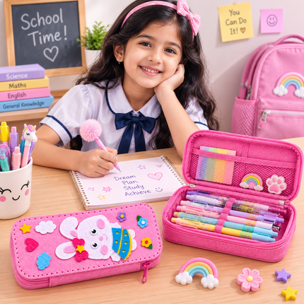 DIY Felt Pencil Case Sewing Kit for Kids with Zipper (Bunny)