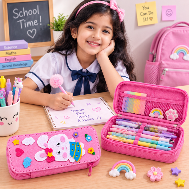 DIY Felt Pencil Case Sewing Kit for Kids with Zipper (Bunny)