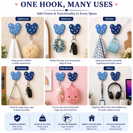 Cute Decorative Wall Hooks Pack of 2 (Teddy)