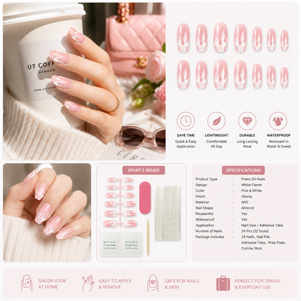Ready to use Acrylic gel nails-Pink designer French(P003-01)