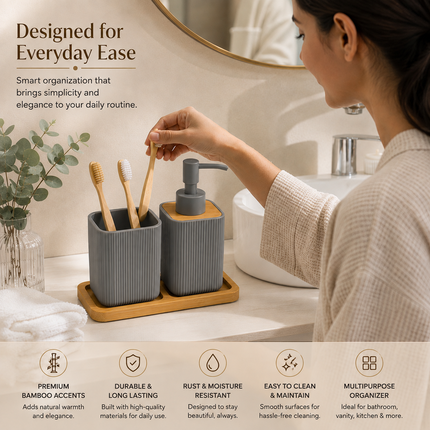 Bathroom Countertop Accessories Set (Grey)
