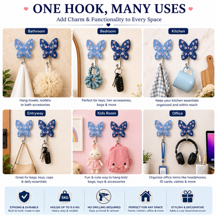 Cute Decorative Wall Hooks Pack of 2 (Butterfly)