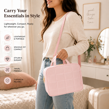 Foldable Travel Jewelry Organizer with Multiple Zip Pockets(Pink)