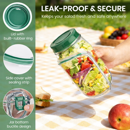 Leak-Proof Salad Jar with Separate Dressing Cup