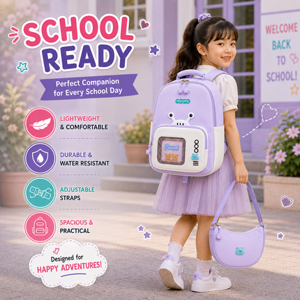 Kids School Backpack with Matching Sling Bag B (Lavender)