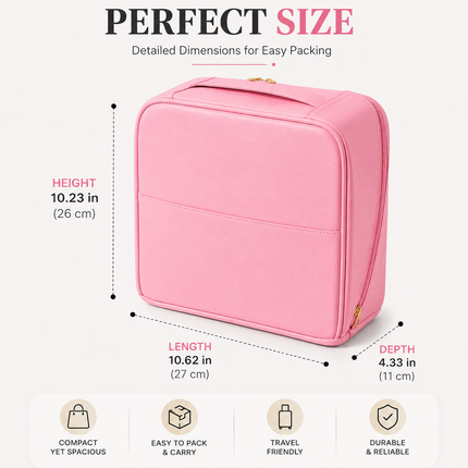 Travel Makeup Organizer Bag with Mirror(Pink)