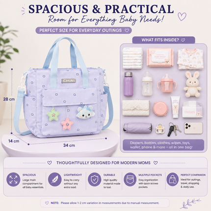 Baby Diaper Bag with Multiple Pockets and Shoulder Strap(Purple)