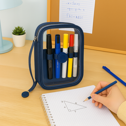 Transparent Multipurpose Pouch with Handle(Navy Blue)