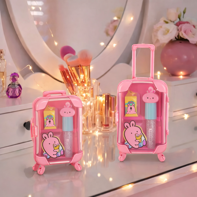 Coslifestore-Mini Rolling Suitcase Storage Organizer Pack of 2 â Clear Pink Display Case with Hand