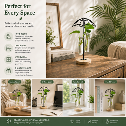 Coslifestore Glass Plant Holder with Wooden Stand(Model B)
