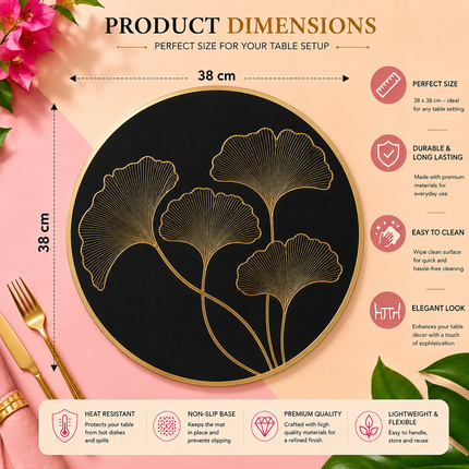 Table Mats Pack of 6 for Dining & Home Decor (Black)