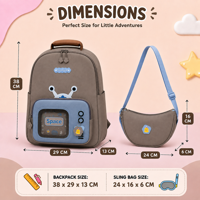 Kids School Backpack with Matching Sling Bag(Brown)