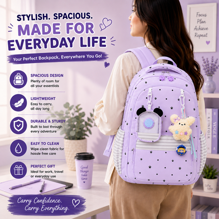 Coslifestore Cute Polka Dot Backpack for Girls, Teens & Women (Lavender)