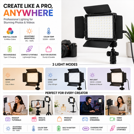 LED Video Light for Photography & Videography