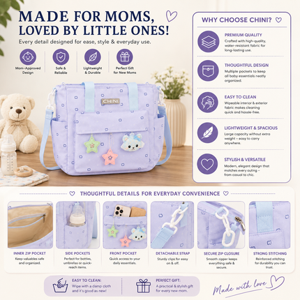 Baby Diaper Bag with Multiple Pockets and Shoulder Strap(Purple)