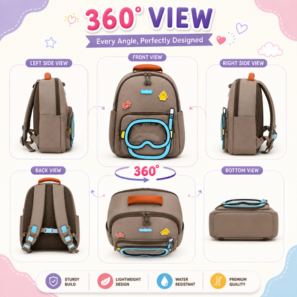 Kids School Backpack with Matching Sling Bag(Brown)